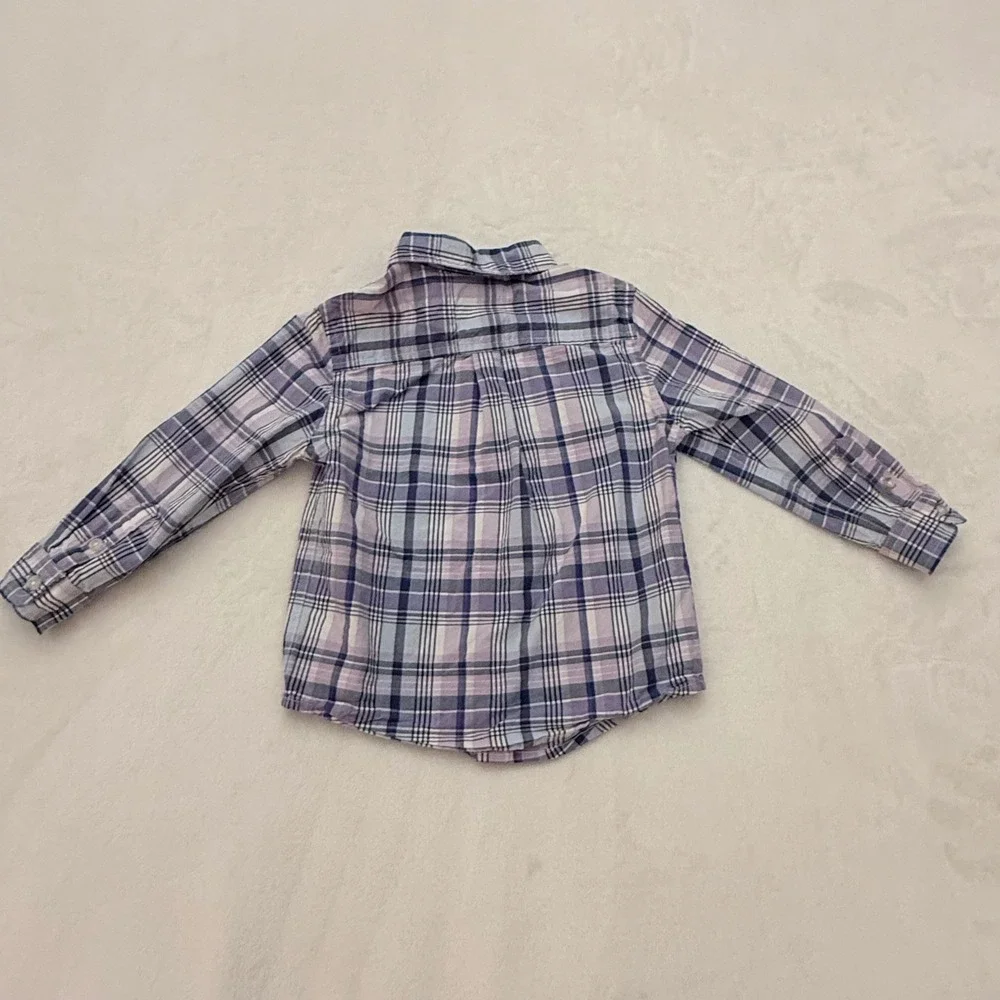 Gymboree Toddler‎ Boys 2T Purple Blue Plaid Long Sleeve Button Down Cotton Shirt